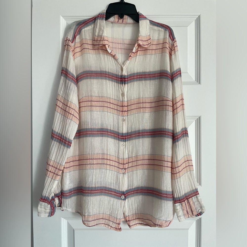 Tommy Bahama Silk Cotton Blend Striped Button Up Top Size Small